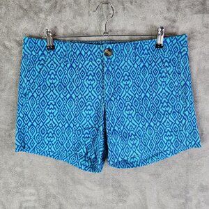 Womens American Eagle Shorts Teal Blue Geometric Design Midi Stretch Size 10